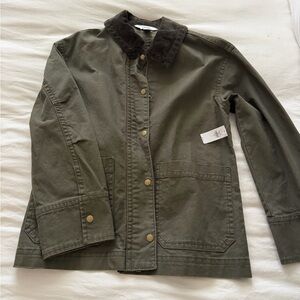 Old Navy Olive Green Jacket with Brown Collar
